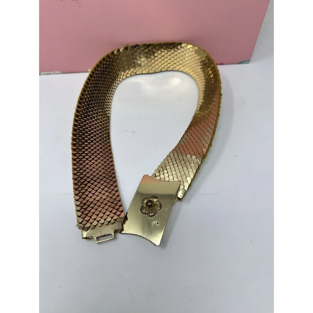 Vintage Boho Medallion Stretch Belt Gold color Metal - Size Small To M‎